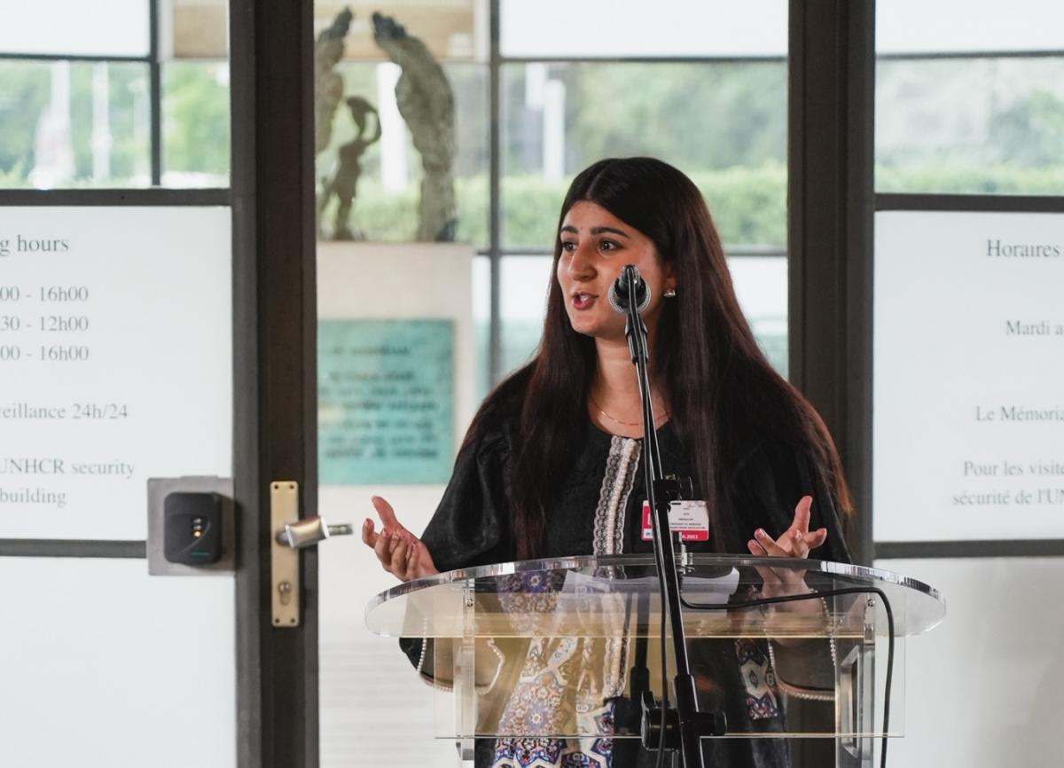 Aya Abdullah während ihrer Rede am Weltflüchtlingstag. ©Switzerland for UNHCR