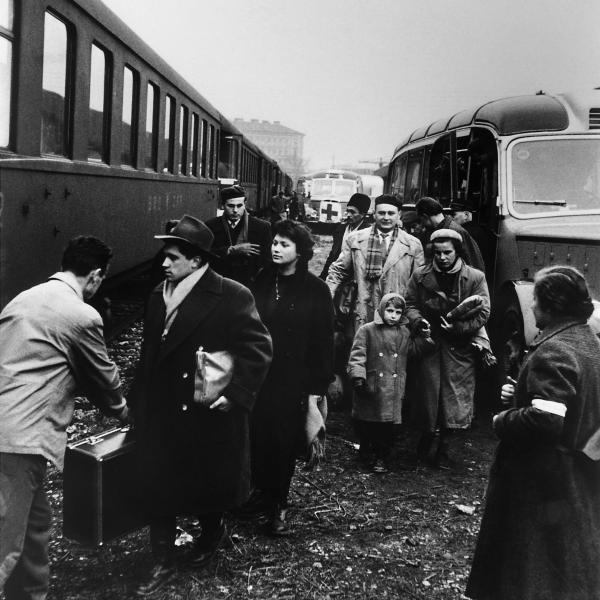 Hungarian refugees taking a train to Switzerland, their new country of asylum in 1956