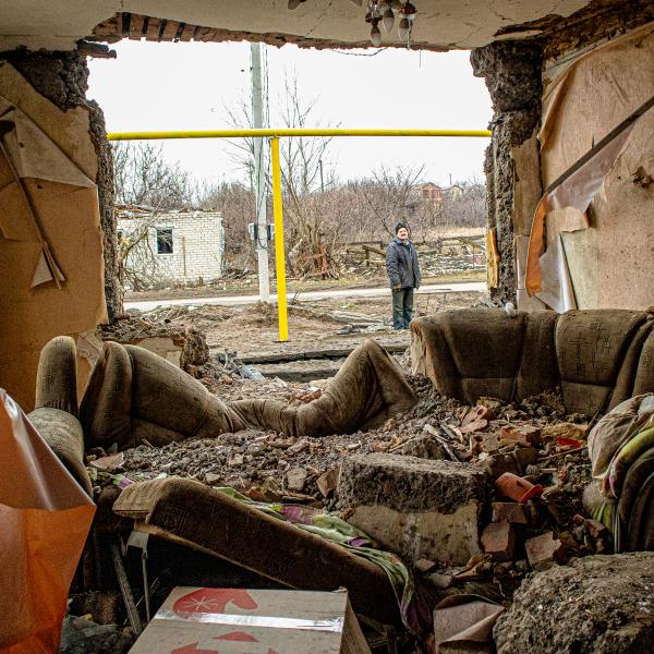 Destroyed house in Ukraine hit by the war