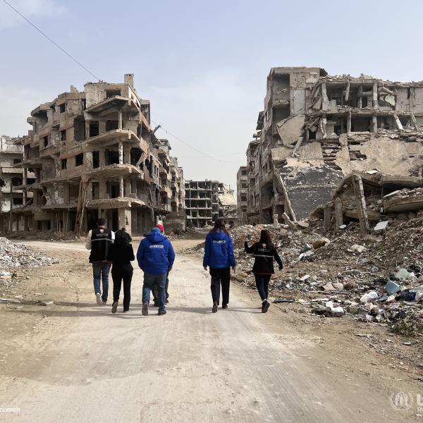 Céline Schmitt, porte-parole du HCR avec ses équipes en Syrie